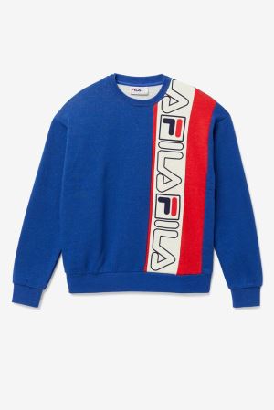 FILA Powel Crew Sweatshirts Blue / Red,Mens Clothing | CA.FLXIDH740